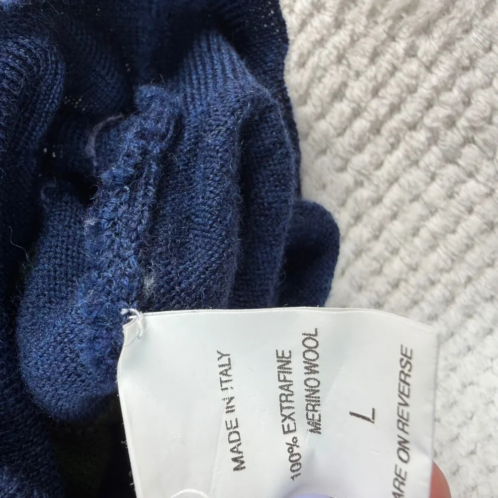 Vintage Paul Stuart Italy Extrafine Merino Wool Argyle V-Neck Sweater Blue L